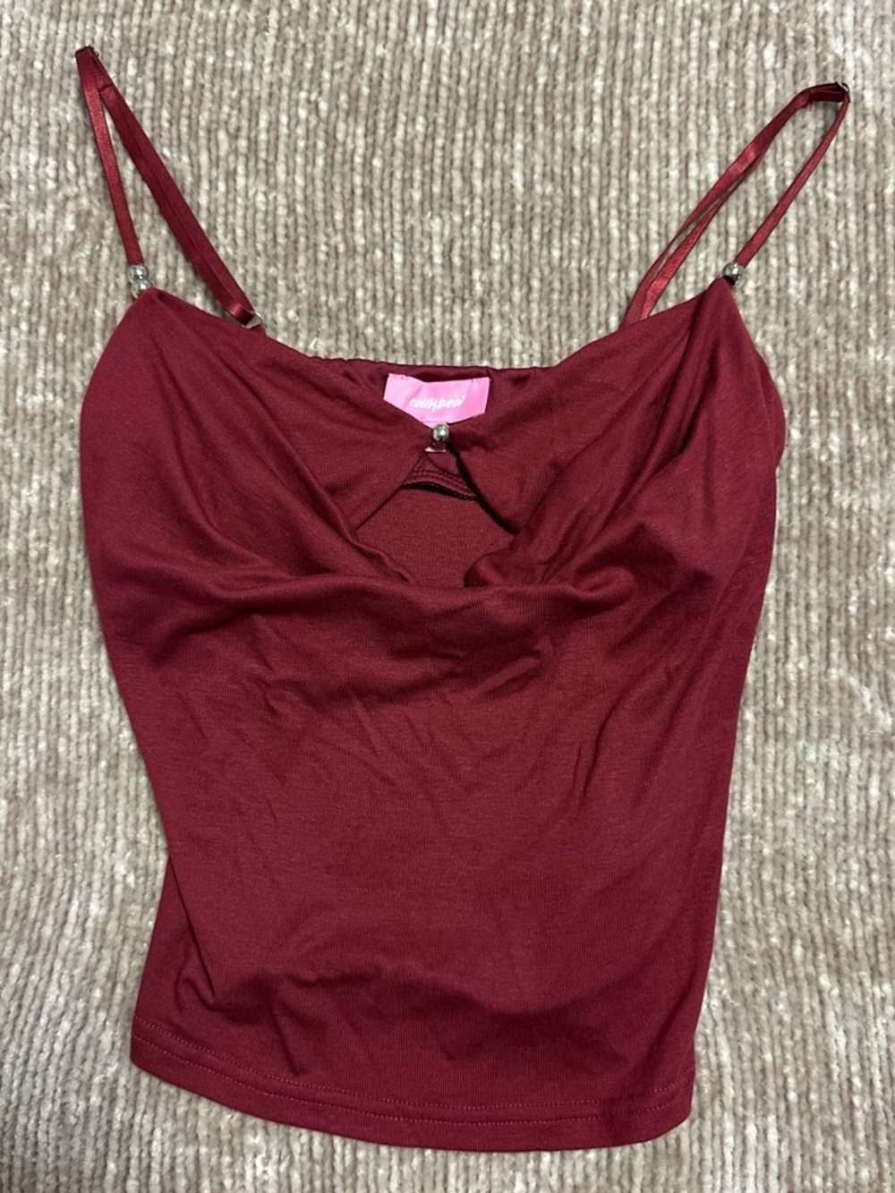 Edikted Burgundy Cowl Neck Spaghetti Strap Top